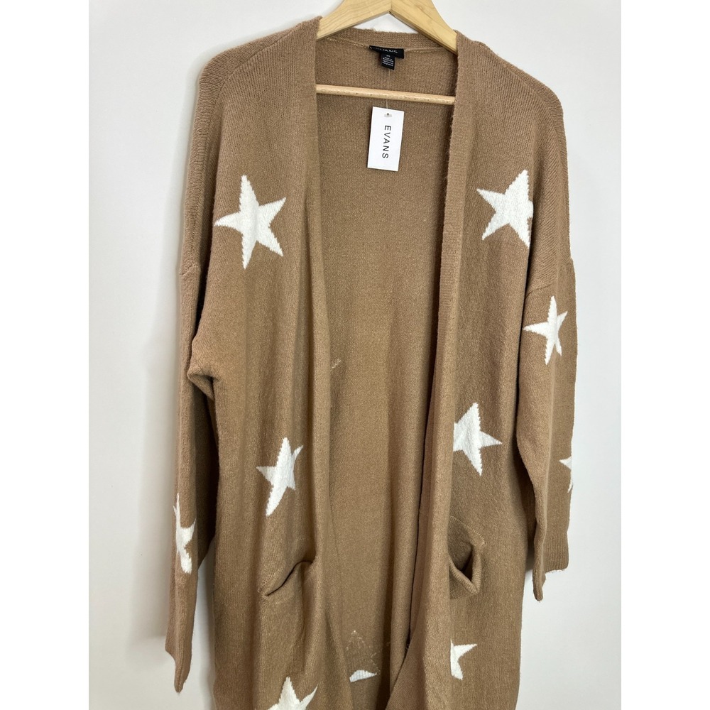 NEW EVANS Starry Camel Star Print Longline Open Front Cardigan Plus Size 20 - Picture 3 of 10